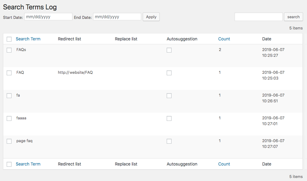 検索ツール - 検索語ログ - Search Console プラグイン - WordPress セキュリティの概要: 統計と提案