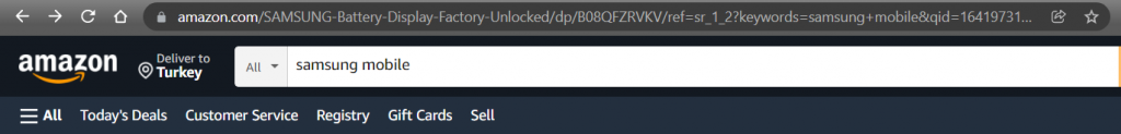 عنوان url لصفحة منتج أمازون