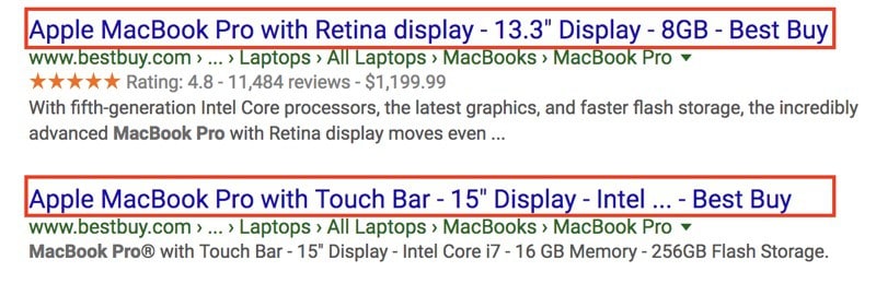 حجم عنوان المنتج في serps