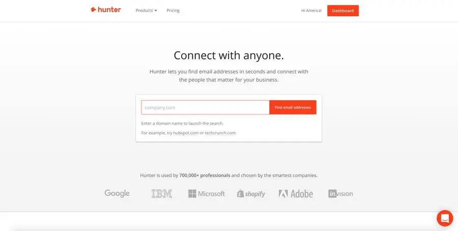 免費的影響者工具 Hunterio