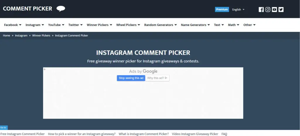 เครื่องมือเลือกความคิดเห็น: แอพ Giveaway บน Instagram
