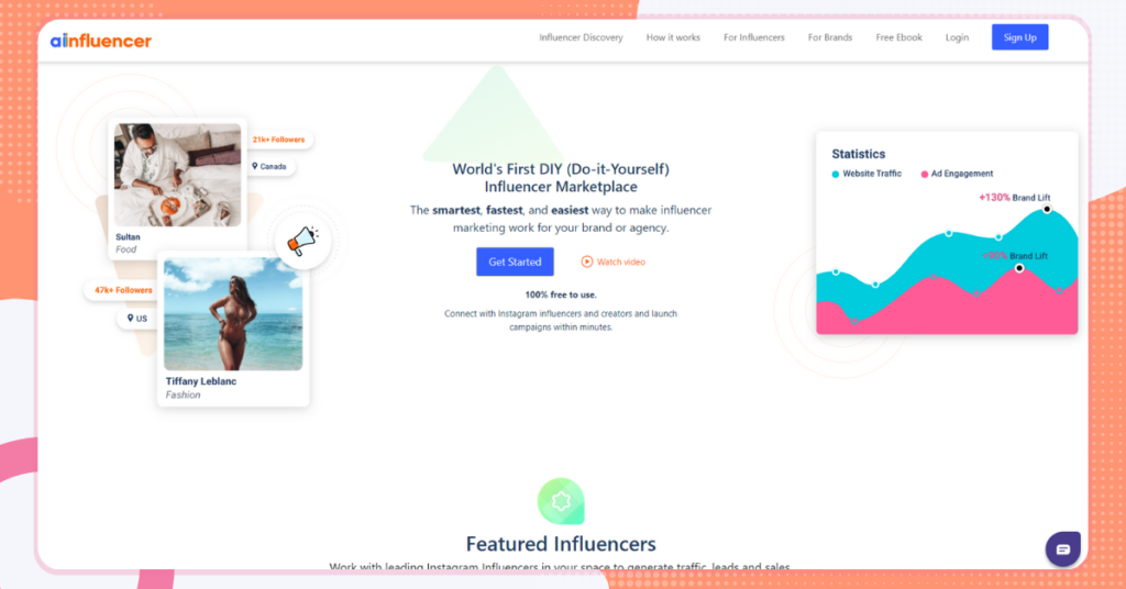 Ainfluencer.com ホームページのスクリーンショット