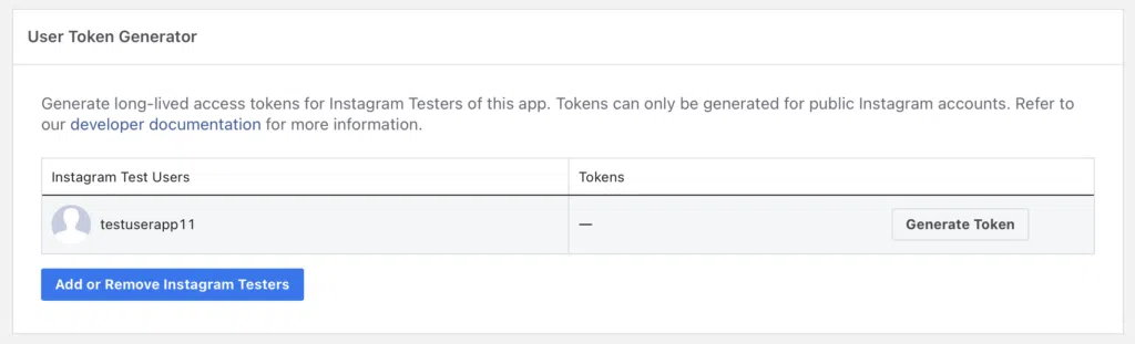 Generar token para usuarios de prueba de Instagram