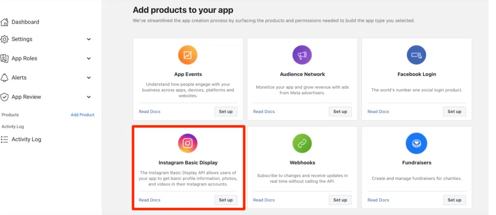 Configurar una aplicación de visualización básica de Instagram
