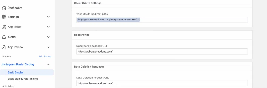 Agregue las URL a la configuración de la aplicación de pantalla básica