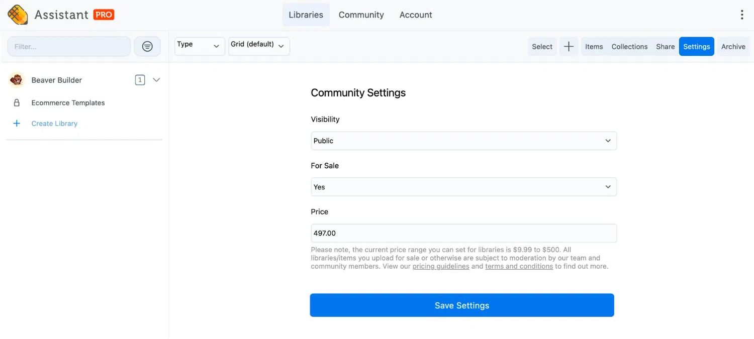Assistant Pro Community Settings リスト ライブラリ 販売用クラウド アプリ
