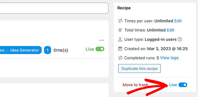 使 Automator 配方生效。 Make the Automator recipe live.