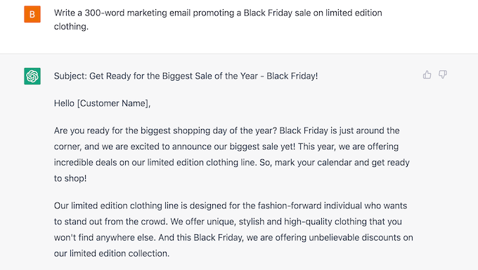 ChatGPT 黑色星期五營銷電子郵件 ChatGPT Black Friday marketing email