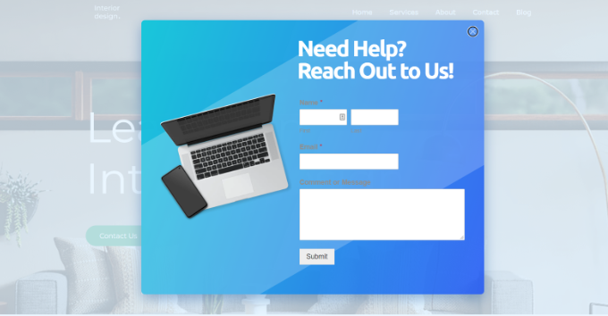 Exemplo ao vivo de plug-in de formulário de contato Contact form popup preview
