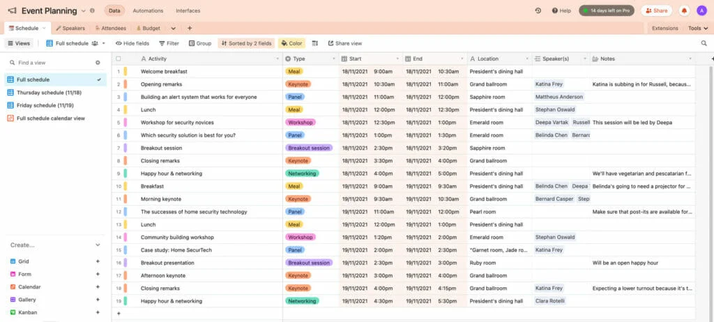 在 airtable 中設置數據