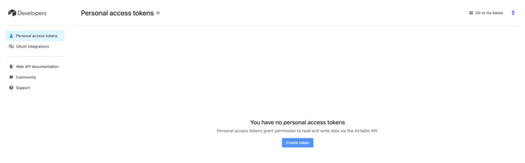 生成 airtable 訪問令牌