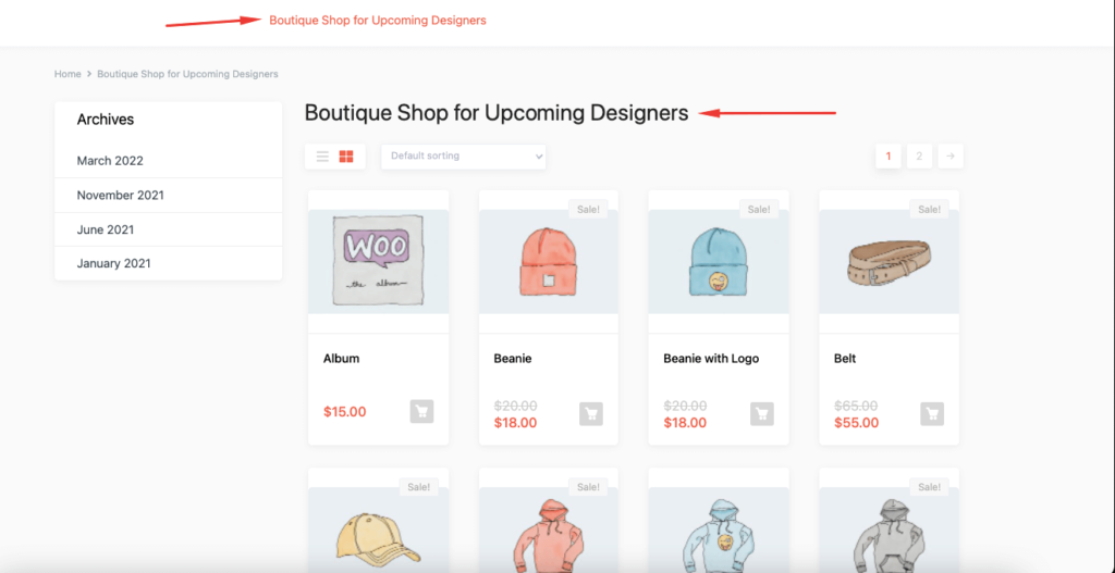 titolo della pagina del negozio WooCommerce aggiornato