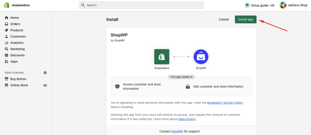 连接 ShopWP 与 Shopify