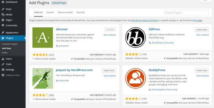 Screenshot des WordPress-Plugin-Dashboards – Die besten WordPress-Plugins für Blogs