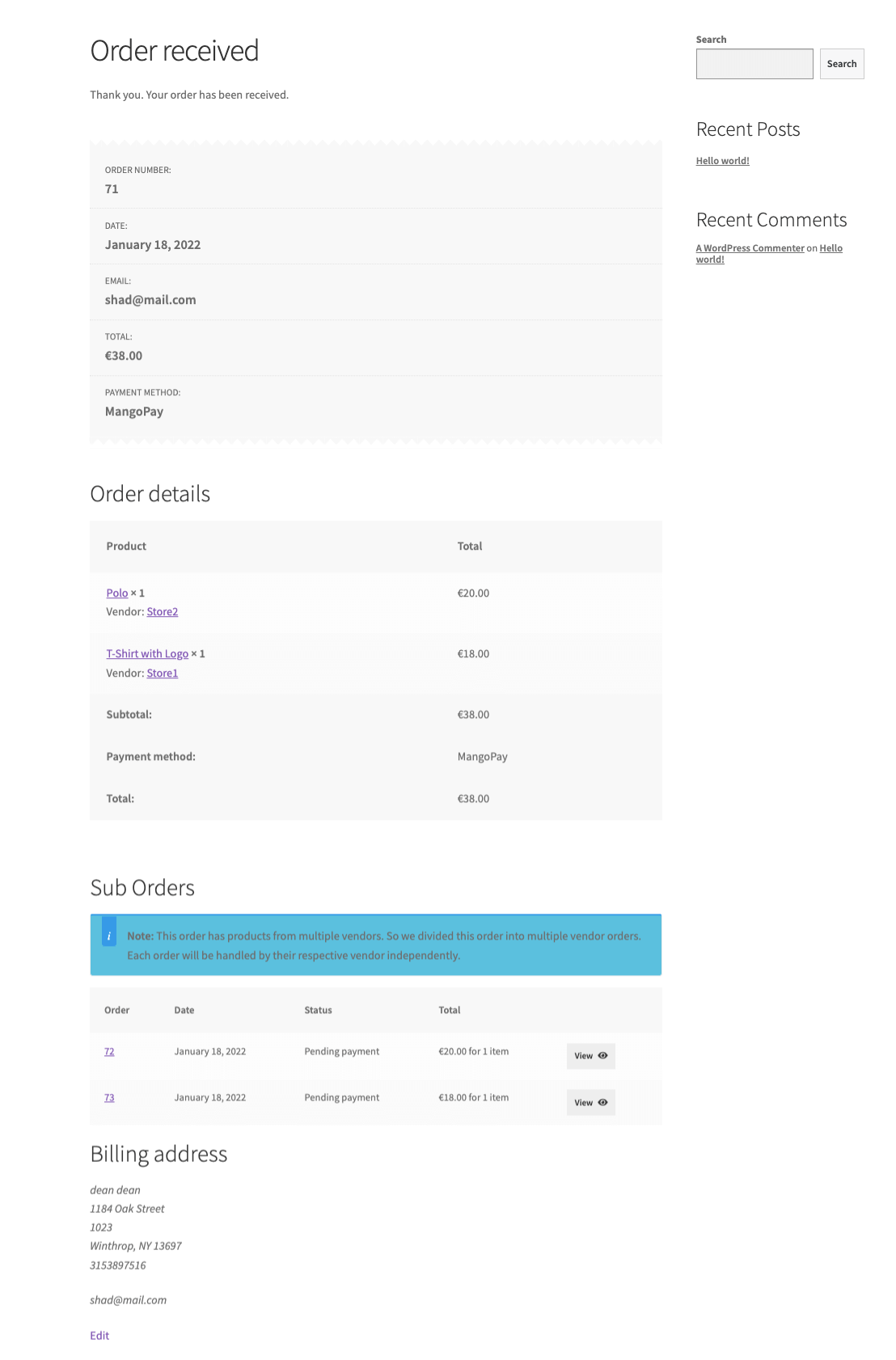 WooCommerce 注文の詳細