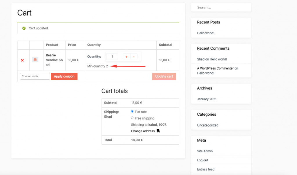 treceți la butonul de finalizare a achiziției dispar cantitățile minime și maxime pentru WooCommerce