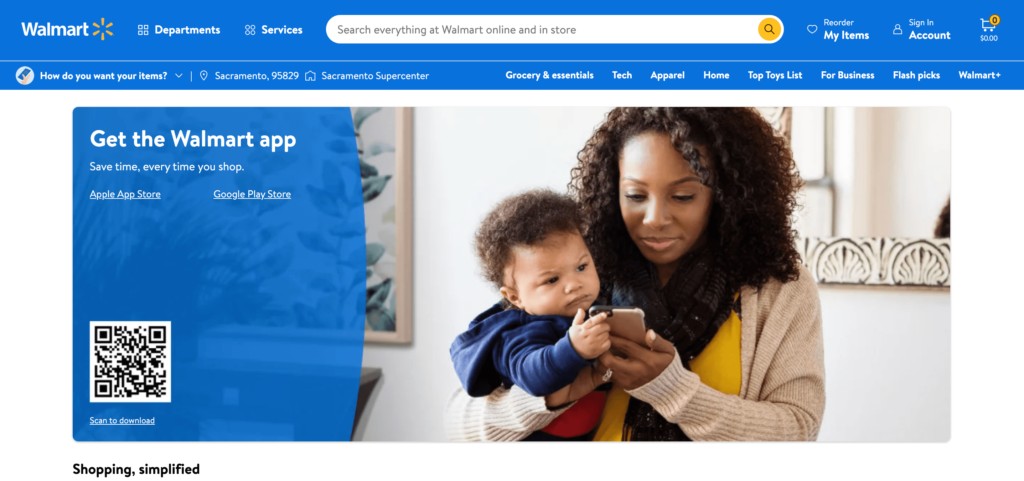 O captură de ecran a aplicației mobile Walmart