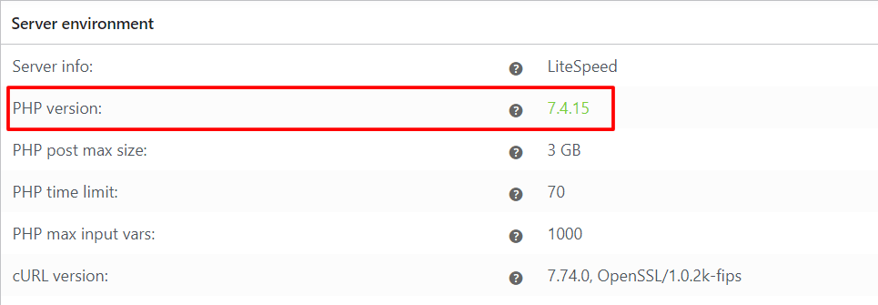 verificarea versiunii php