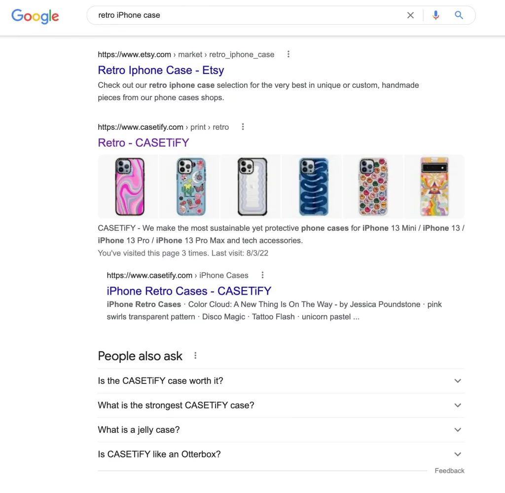 O captură de ecran a marketingului SEO Casetify