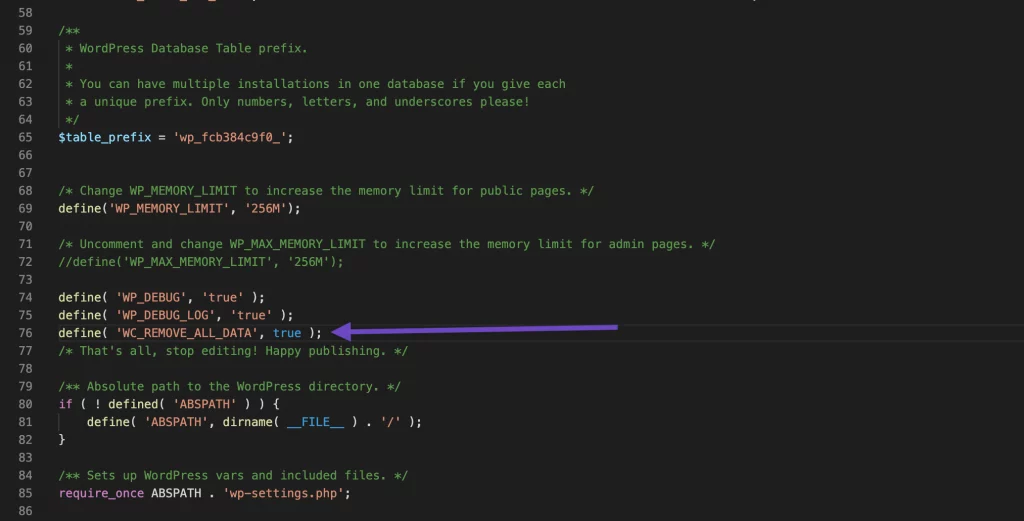 Aceasta este o captură de ecran pentru uninstall_wocommerce_plugin-code