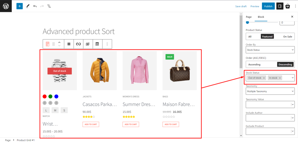 Memperkenalkan Pembuat Kueri ProductX Baru & Canggih untuk Penyortiran Produk yang Mudah 12 Product Sort - Stock Status