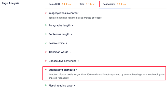 可読性向上のための AIOSEO のアクション リスト AIOSEO's Action List for Improving Readability