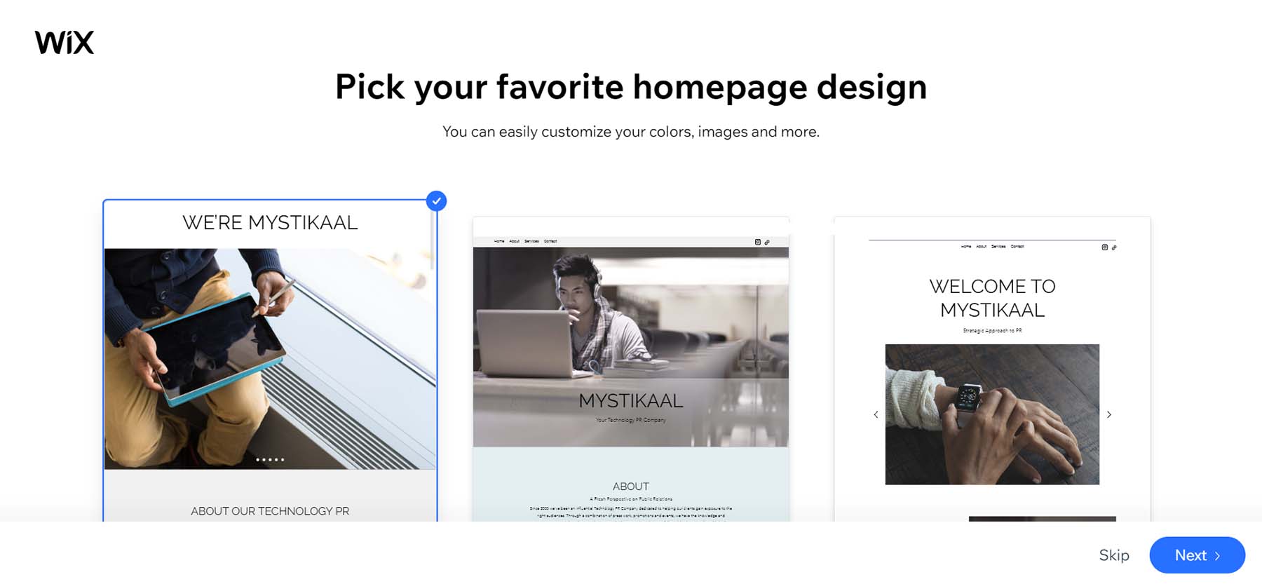 Page d'accueil et site Web générés par Wix AI
