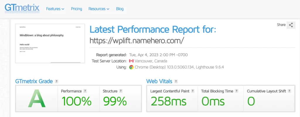 namehero の速度とパフォーマンス