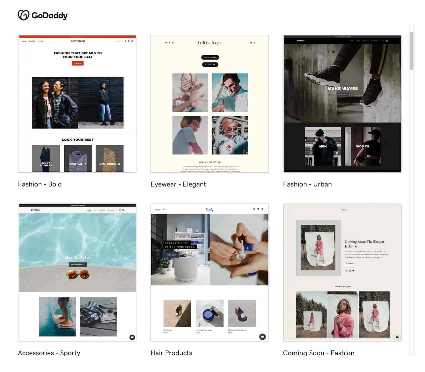 GoDaddy と Squarespace のテンプレート