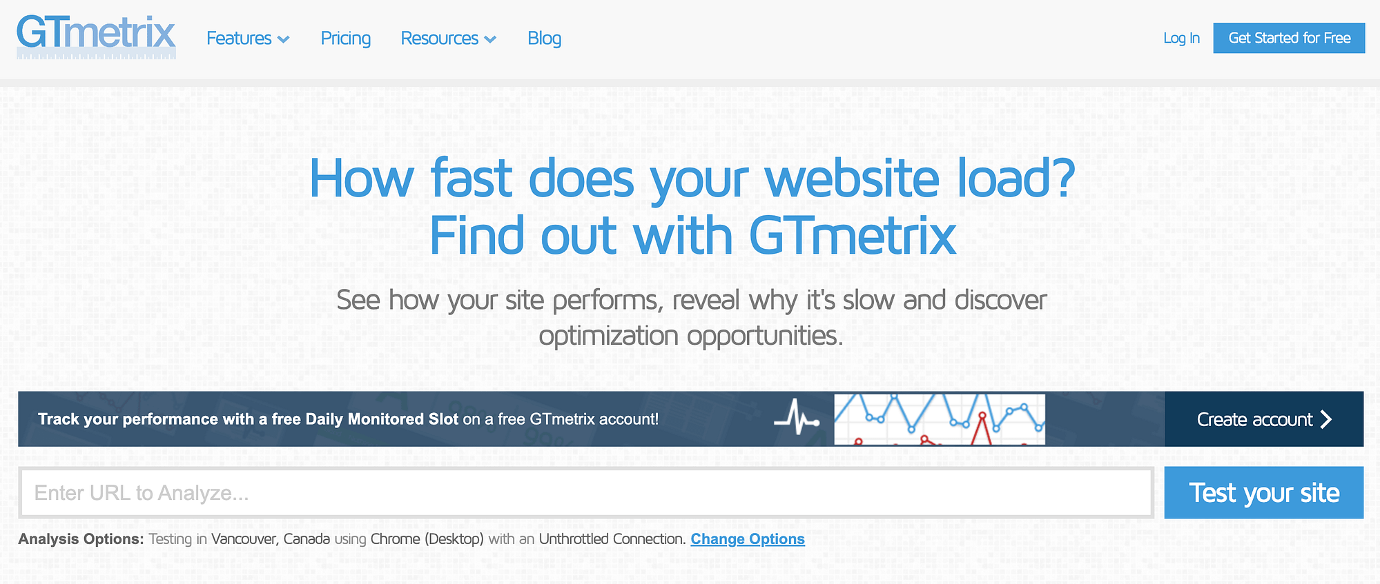 GTmetrix ウェブサイト