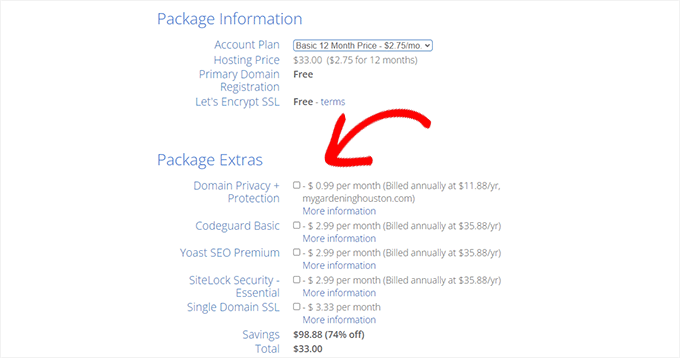 パッケージ エクストラのチェックを外す uncheck package extras