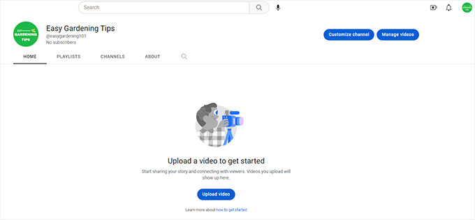 YouTube チャンネルが作成されました YouTube channel created