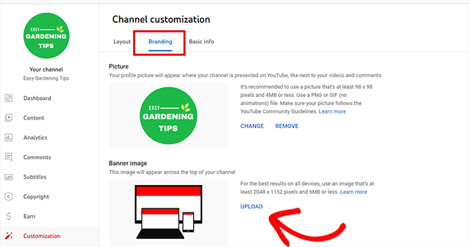 YouTube バナー画像をアップロード Upload YouTube banner image