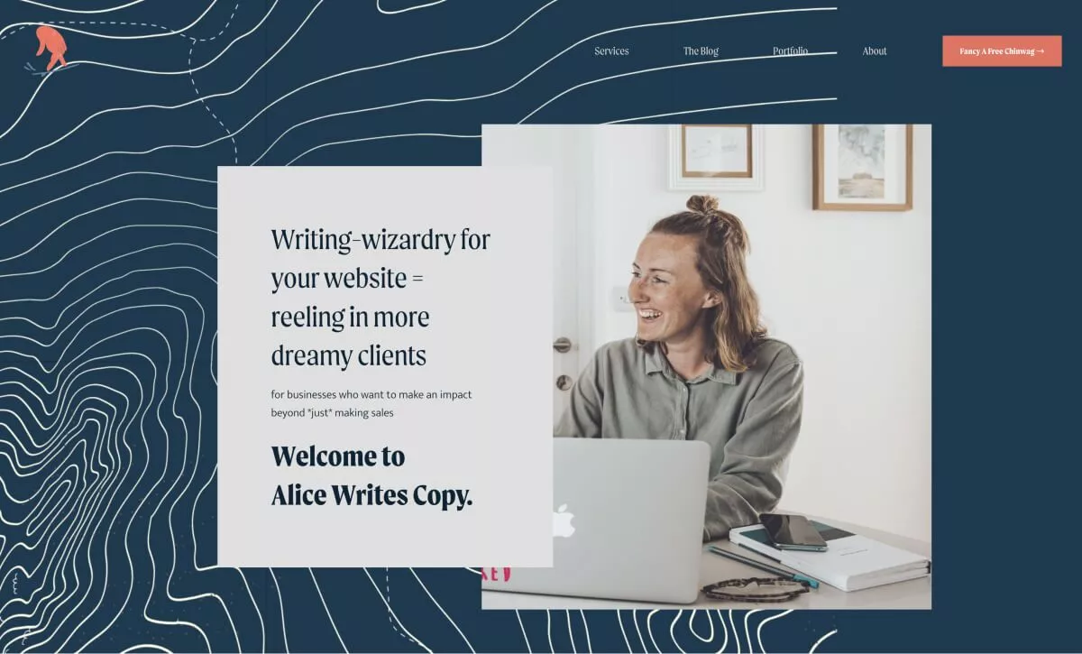موقع Alice Writes Copy الذي يطبق قاعدة 60/30/10.