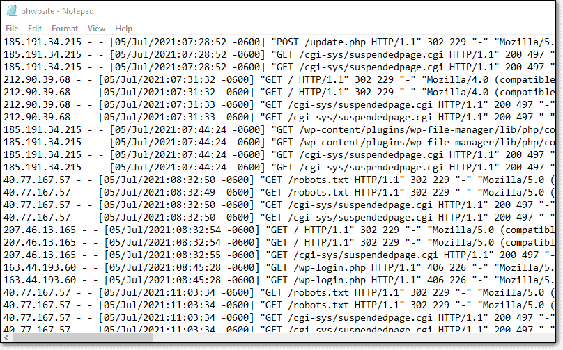 Lista adreselor IP care au făcut cerere către site-ul web
