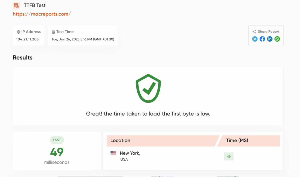 testarea vitezei de găzduire cloudways