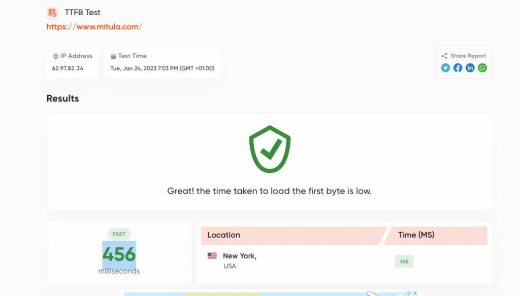 testarea vitezei și timpului de funcționare a găzduirii Dreamhost