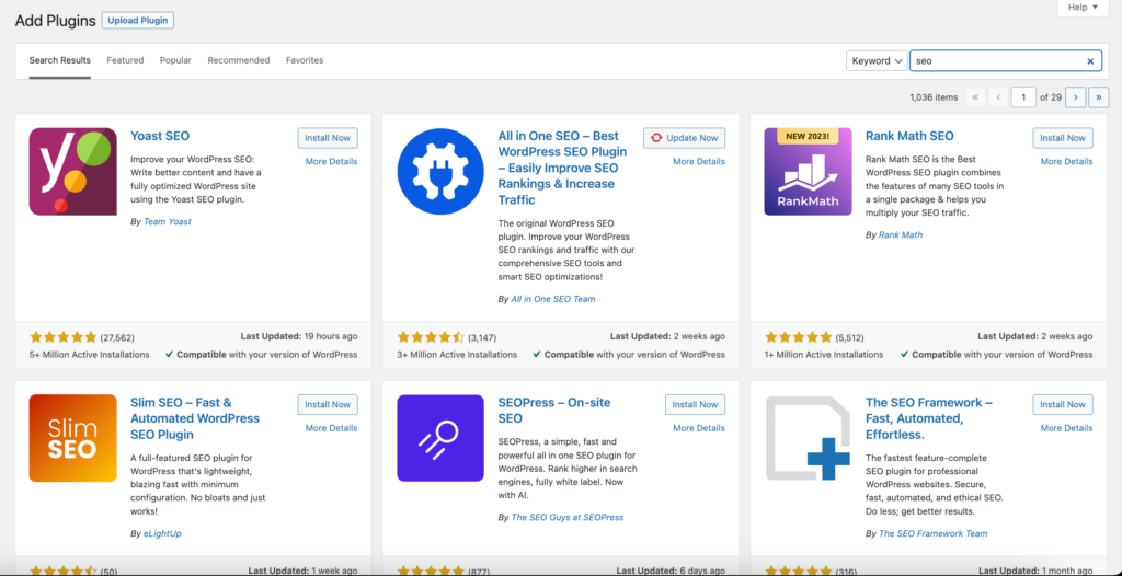 O captură de ecran a pluginurilor WooCommerce SEO