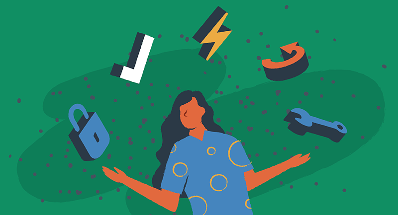Seorang wanita memikirkan semua tugas WordPress-nya