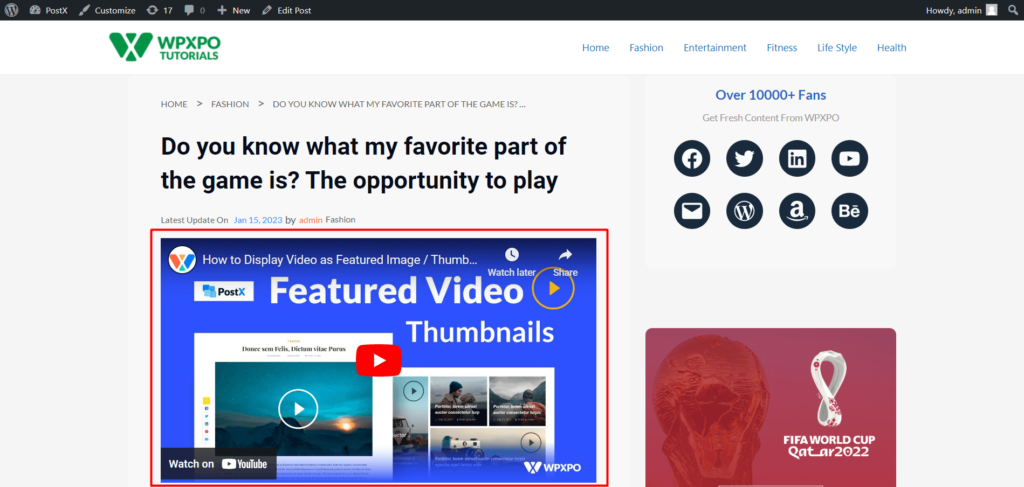 Cum să afișați videoclipuri WordPress ca imagine recomandată cu PostX 8 Featured Video In Single Post