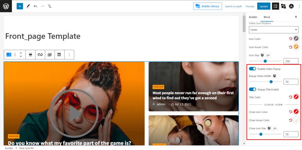 Cum să afișați videoclipuri WordPress ca imagine recomandată cu PostX 18 Featured Video Popup Customization