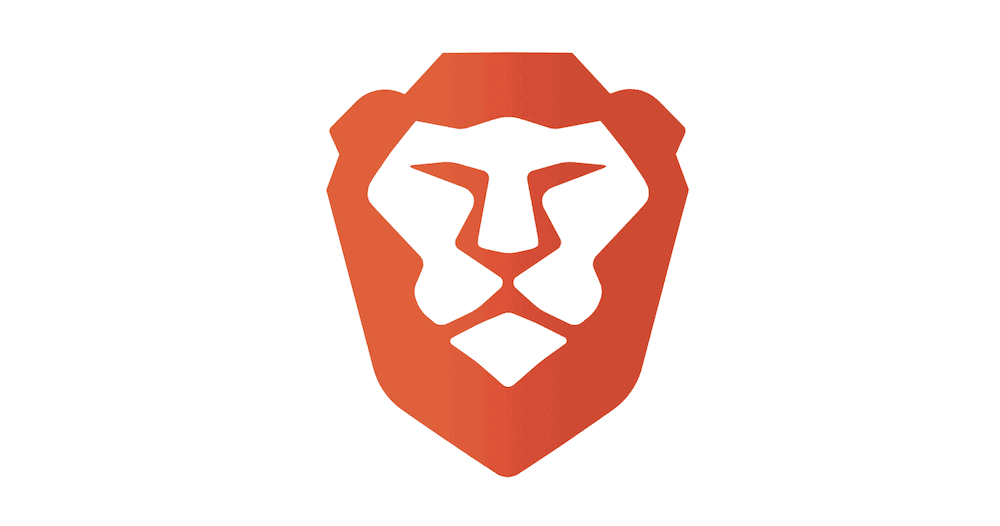 Logo-ul Brave, constând dintr-un cap de leu în portocaliu și alb.