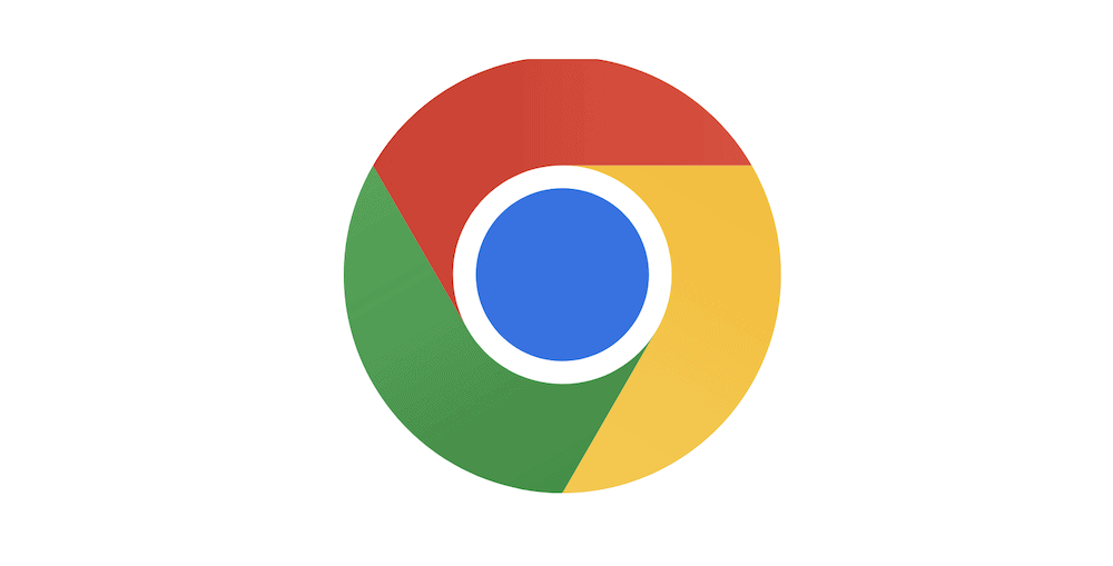 Rotunda Google Chrome, care arată un cerc exterior segmentat în roșu, verde și galben. Există, de asemenea, un cerc interior de albastru înconjurat de un chenar alb.
