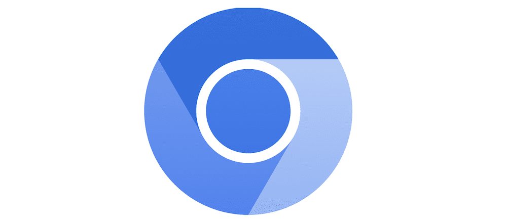 Rotunda browser Chromium care prezintă o poțiune exterioară segmentată în diferite nuanțe de albastru și un segment interior de albastru înconjurat de o chenar albă.