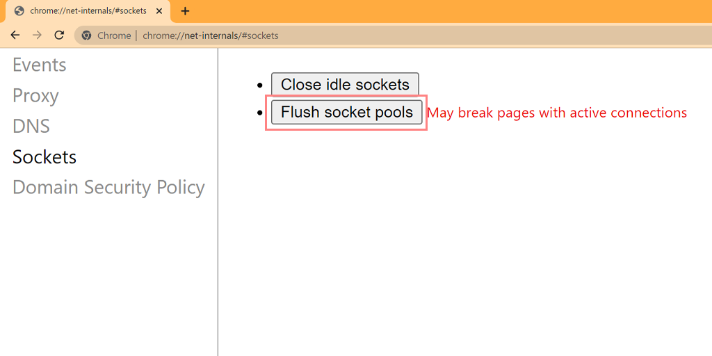 Bagaimana kesalahan DNS_PROBE_FINISHED_BAD_CONFIG? (10 Cara) 4 Flush Socket pools in Chrome