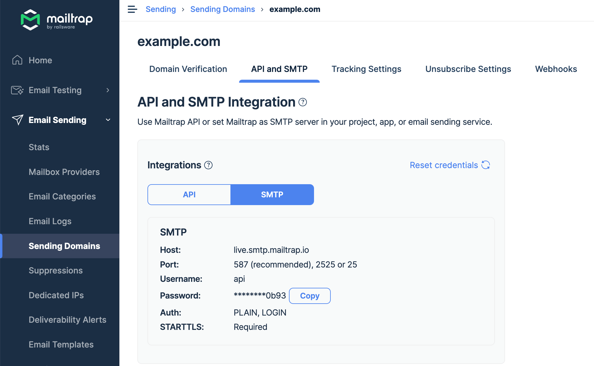 Integrari Mailtrap api smtp