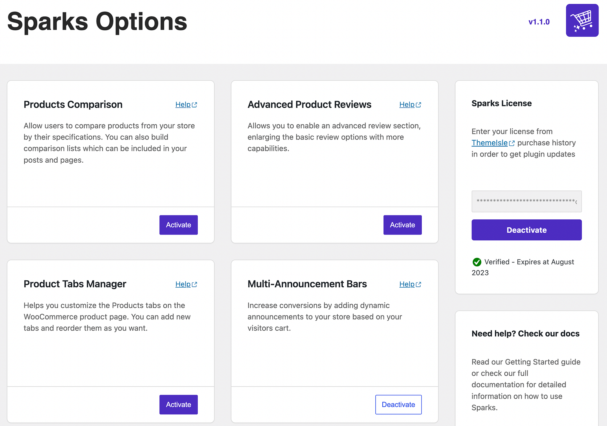 Aktifkan modul Perbandingan Produk di Sparks for WooCommerce