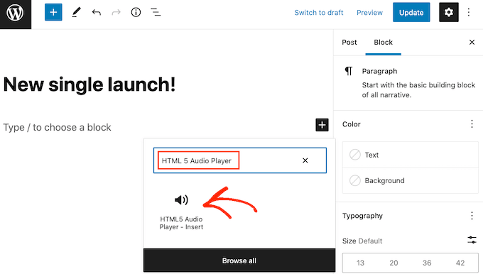 Dodanie bloku odtwarzacza audio do witryny WordPress Adding an audio player block to your WordPress site