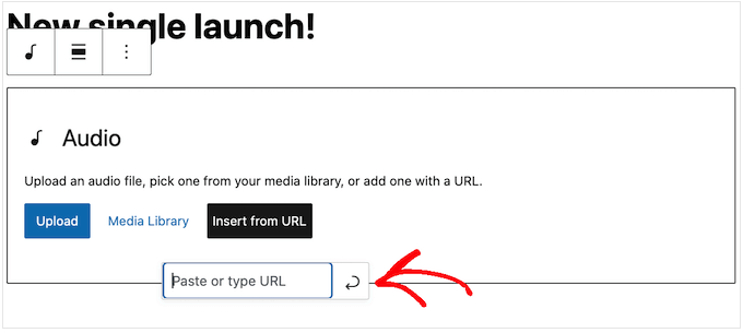 Wklejanie pliku audio przy użyciu adresu URL Pasting an audio file using a URL