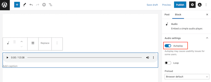 Ustawienia autoodtwarzania i pętli WordPress The WordPress autoplay and loop settings